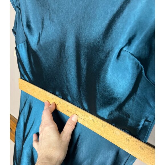 Teal Satin Dress Cap Sleeve Cowl Midi Maxi Formal Party Occasion Glam Womens L - Picture 5 of 13